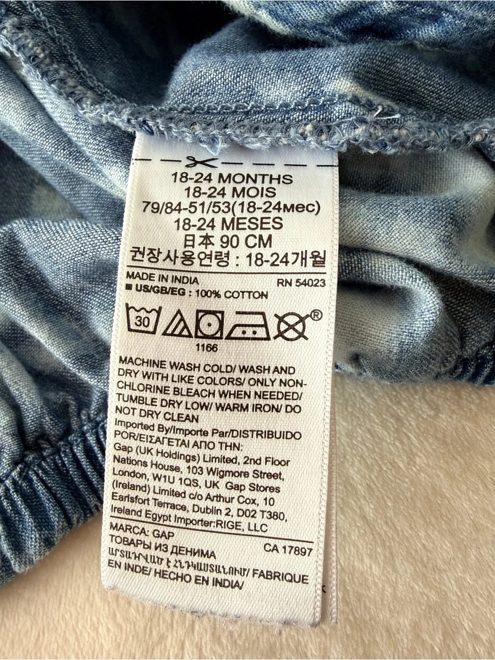 Gap Baby - Acid Wash / Tie Dye Blue Chambray Romper - 18/.24 M